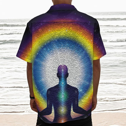 Light Of Seven Chakras Print Textured Short Sleeve Shirt