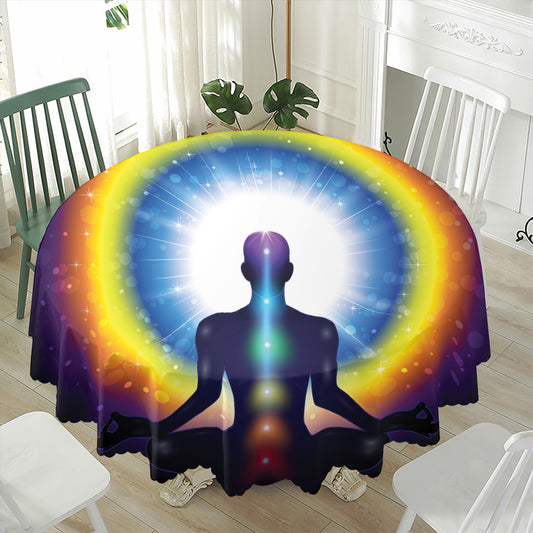 Light Of Seven Chakras Print Waterproof Round Tablecloth
