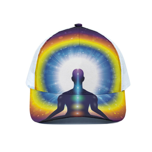 Light Of Seven Chakras Print White Mesh Trucker Cap