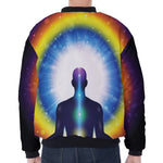 Light Of Seven Chakras Print Zip Sleeve Bomber Jacket