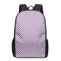Light Purple And White Checkered Print 17 Inch Backpack