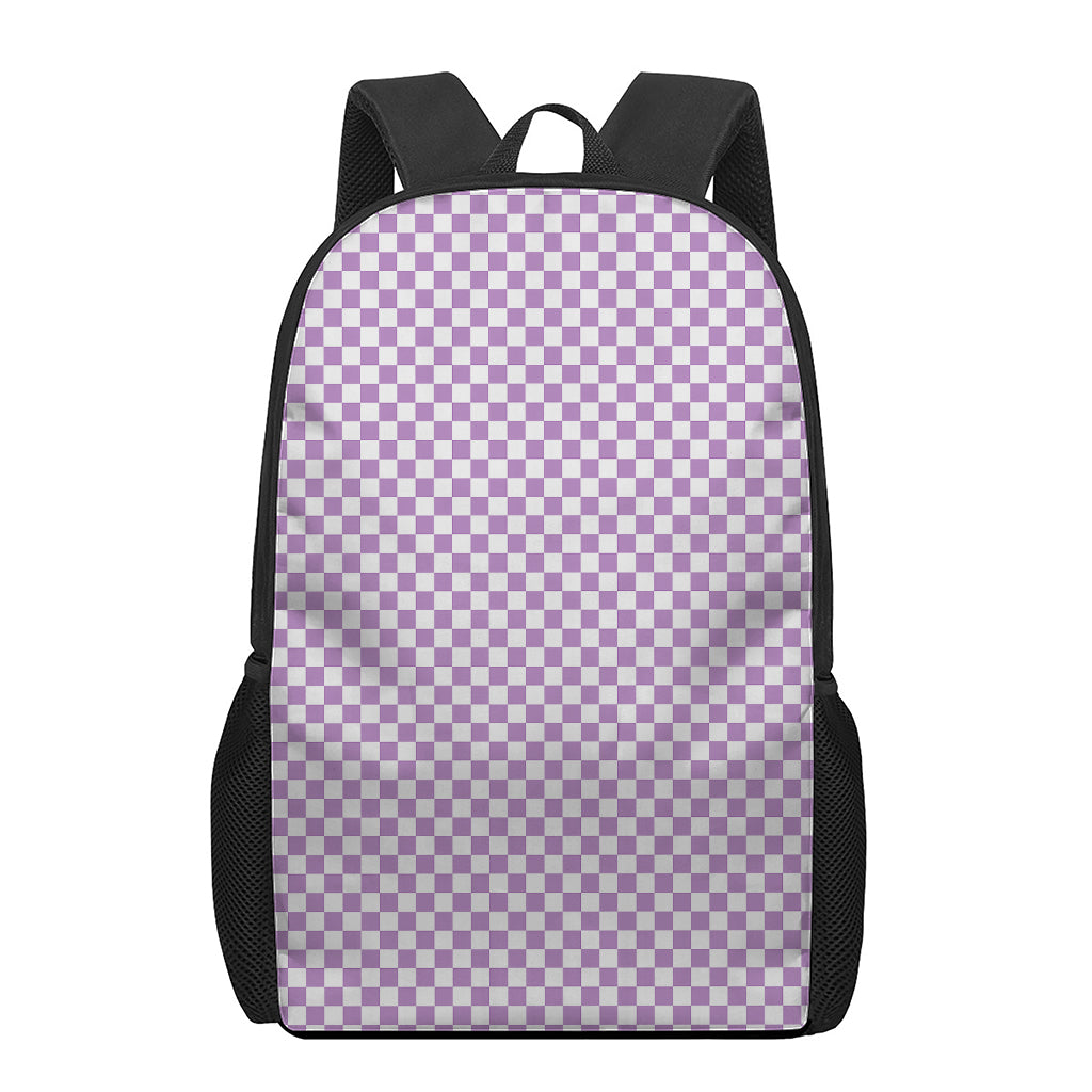 Light Purple And White Checkered Print 17 Inch Backpack