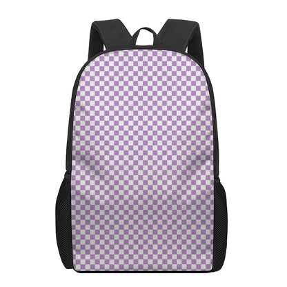 Light Purple And White Checkered Print 17 Inch Backpack