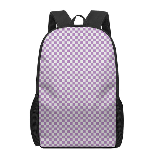 Light Purple And White Checkered Print 17 Inch Backpack