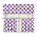 Light Purple And White Checkered Print 3 Piece Kitchen Curtains
