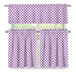 Light Purple And White Checkered Print 3 Piece Kitchen Curtains