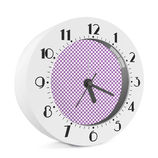 Light Purple And White Checkered Print Alarm Clock