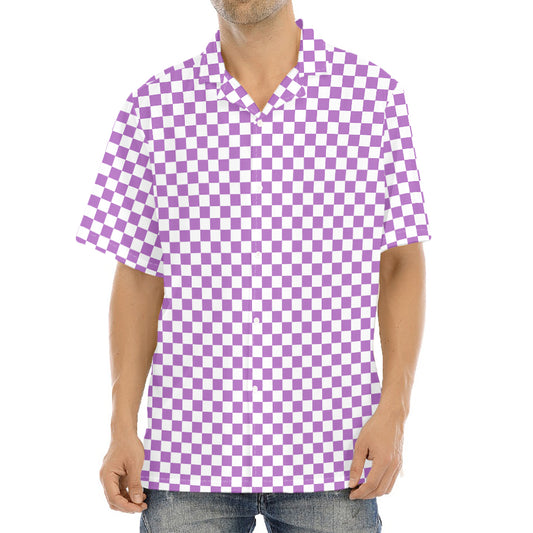 Light Purple And White Checkered Print Aloha Shirt
