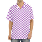Light Purple And White Checkered Print Aloha Shirt