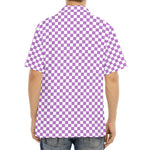Light Purple And White Checkered Print Aloha Shirt