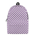 Light Purple And White Checkered Print School Backpack