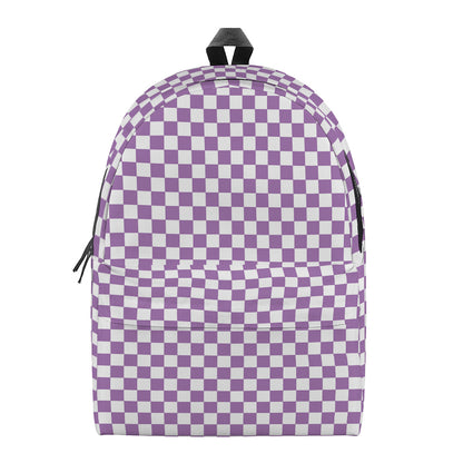 Light Purple And White Checkered Print Backpack