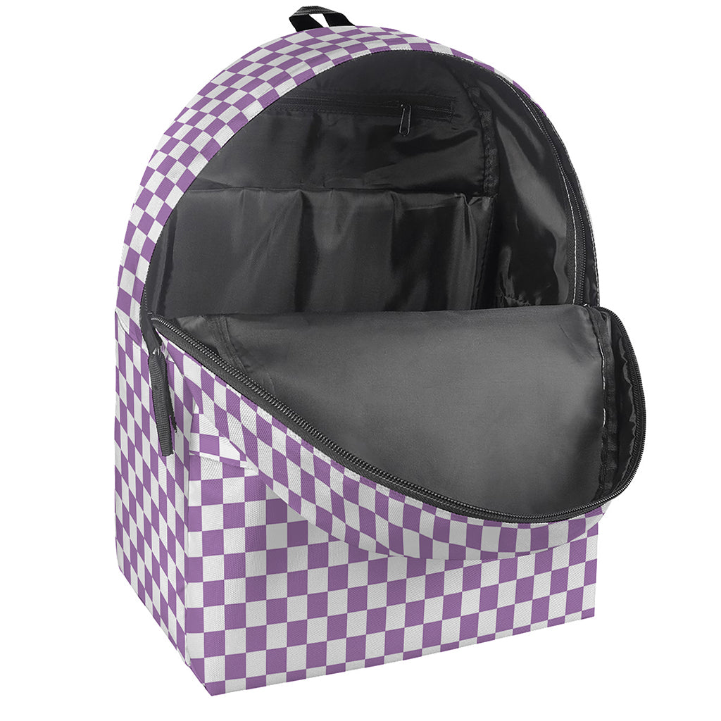Light Purple And White Checkered Print Backpack