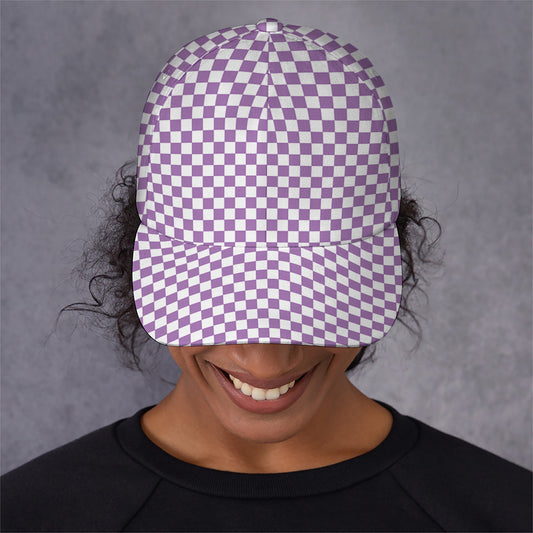 Light Purple And White Checkered Print Baseball Cap