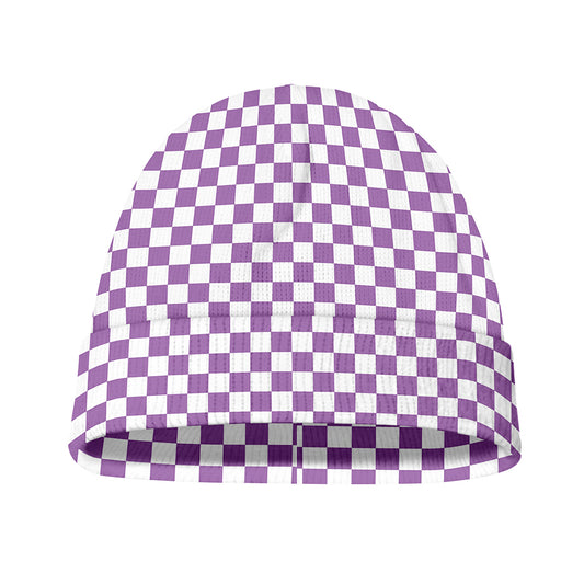 Light Purple And White Checkered Print Beanie