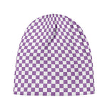 Light Purple And White Checkered Print Beanie