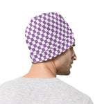 Light Purple And White Checkered Print Beanie