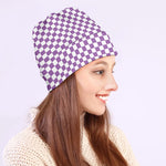 Light Purple And White Checkered Print Beanie