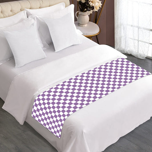 Light Purple And White Checkered Print Bed Runner