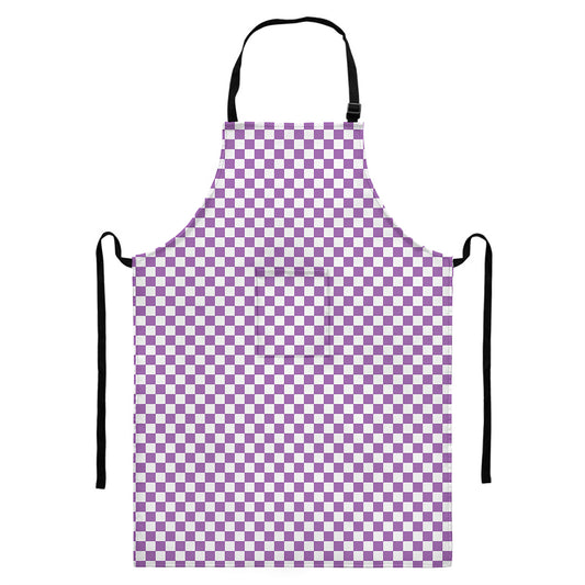 Light Purple And White Checkered Print Bib Apron With Pocket