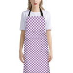 Light Purple And White Checkered Print Bib Apron With Pocket