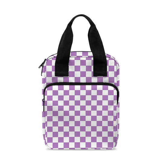 Light Purple And White Checkered Print Bible Tote Bag