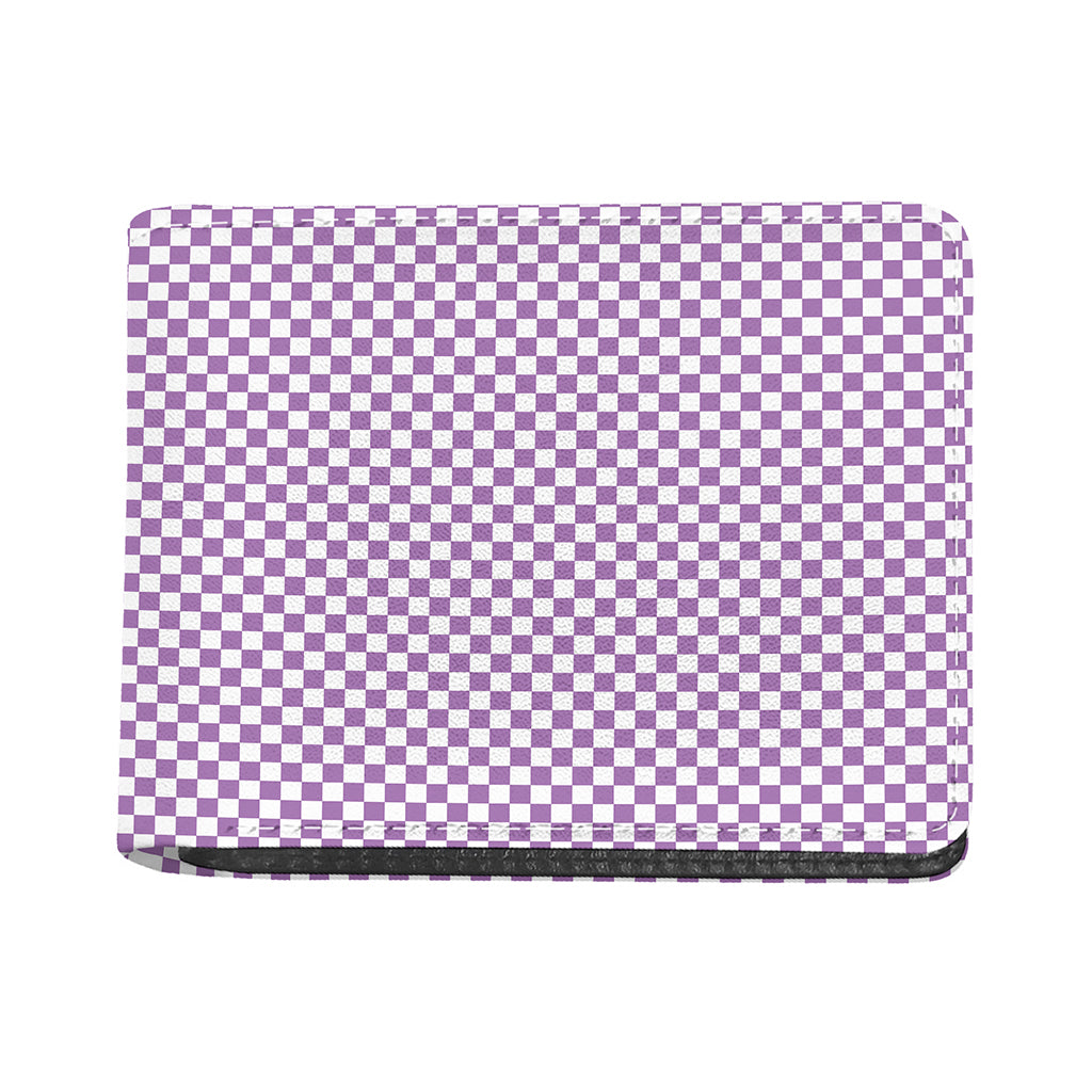 Light Purple And White Checkered Print Bifold Wallet