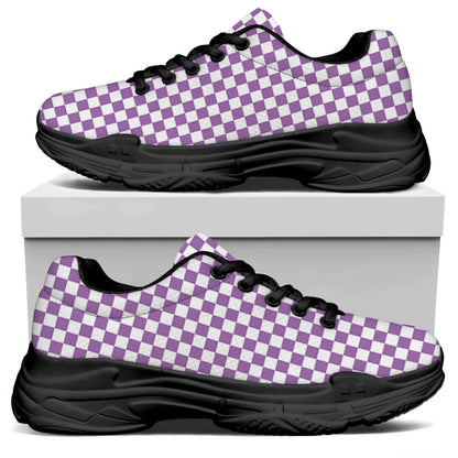 Light Purple And White Checkered Print Black Chunky Shoes