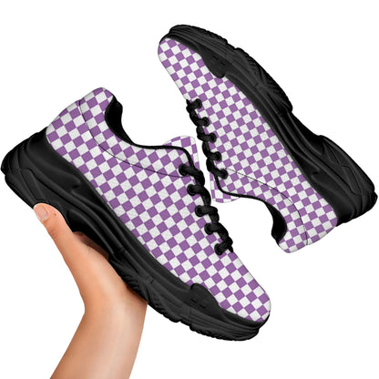Light Purple And White Checkered Print Black Chunky Shoes