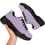 Light Purple And White Checkered Print Black Chunky Shoes