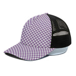 Light Purple And White Checkered Print Black Mesh Trucker Cap