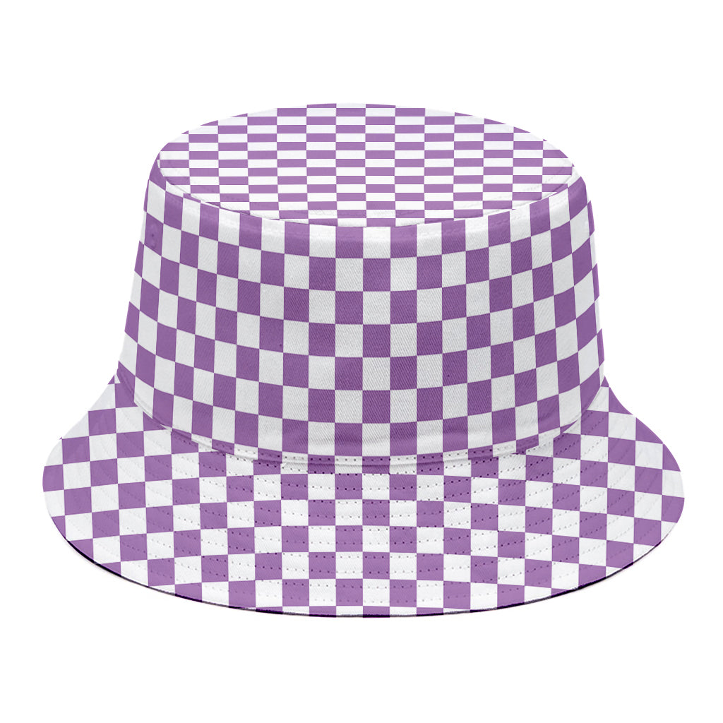 Light Purple And White Checkered Print Bucket Hat