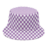 Light Purple And White Checkered Print Bucket Hat