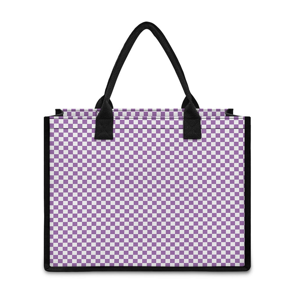 Light Purple And White Checkered Print Canvas Tote Bag