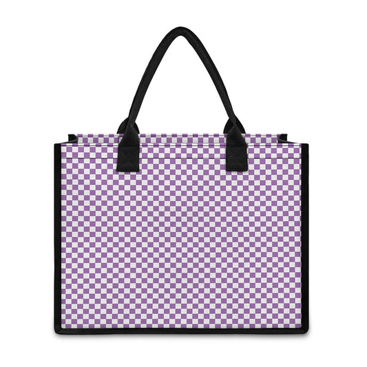 Light Purple And White Checkered Print Canvas Tote Bag
