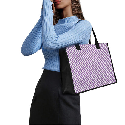 Light Purple And White Checkered Print Canvas Tote Bag