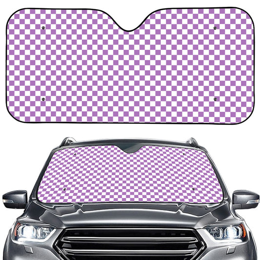 Light Purple And White Checkered Print Car Windshield Sun Shade