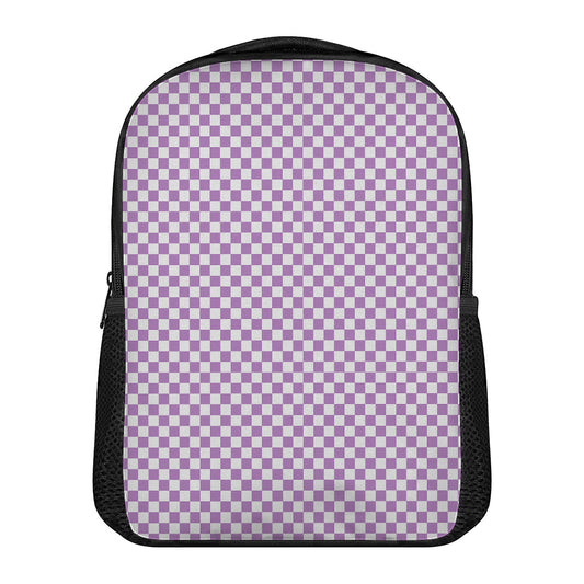 Light Purple And White Checkered Print Casual Backpack