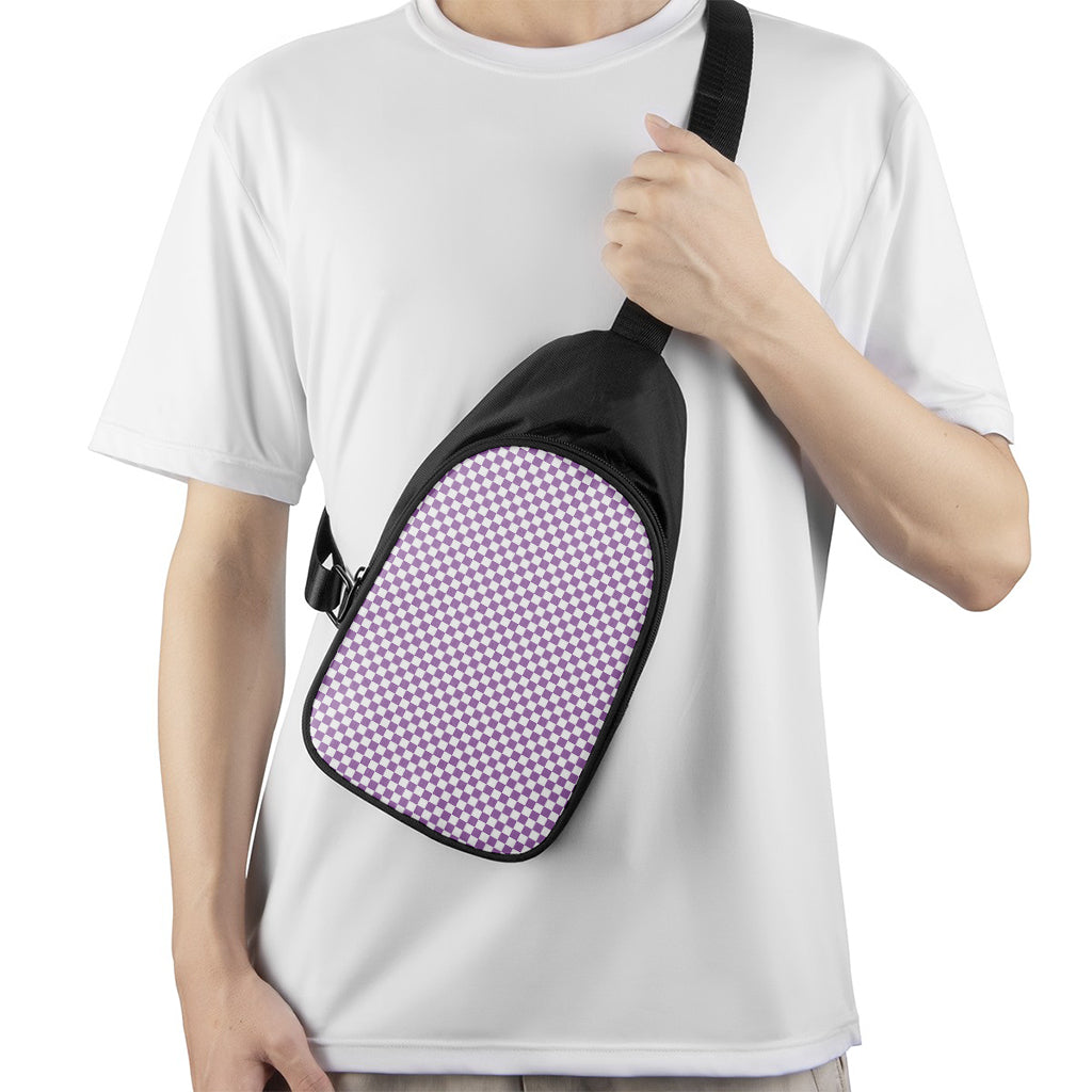 Light Purple And White Checkered Print Chest Bag