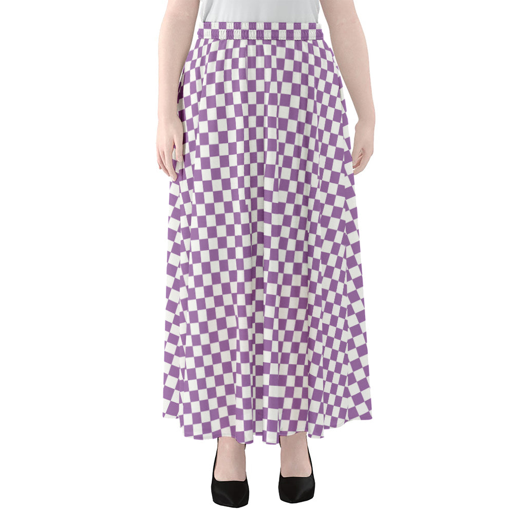 Light Purple And White Checkered Print Chiffon Maxi Skirt