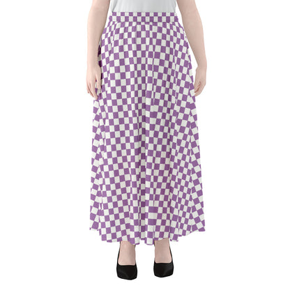 Light Purple And White Checkered Print Chiffon Maxi Skirt
