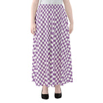 Light Purple And White Checkered Print Chiffon Maxi Skirt