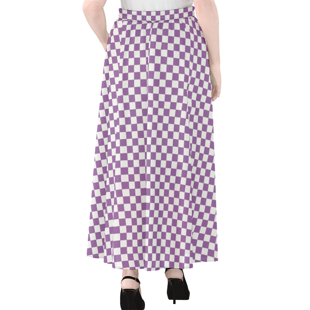 Light Purple And White Checkered Print Chiffon Maxi Skirt