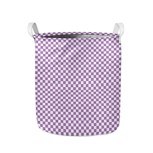 Light Purple And White Checkered Print Collapsible Laundry Basket