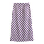 Light Purple And White Checkered Print Cotton Front Slit Maxi Skirt
