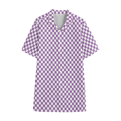 Light Purple And White Checkered Print Cotton Hawaiian Shirt