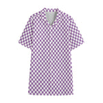 Light Purple And White Checkered Print Cotton Hawaiian Shirt