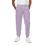 Light Purple And White Checkered Print Cotton Pants