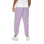 Light Purple And White Checkered Print Cotton Pants