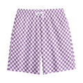 Light Purple And White Checkered Print Cotton Shorts